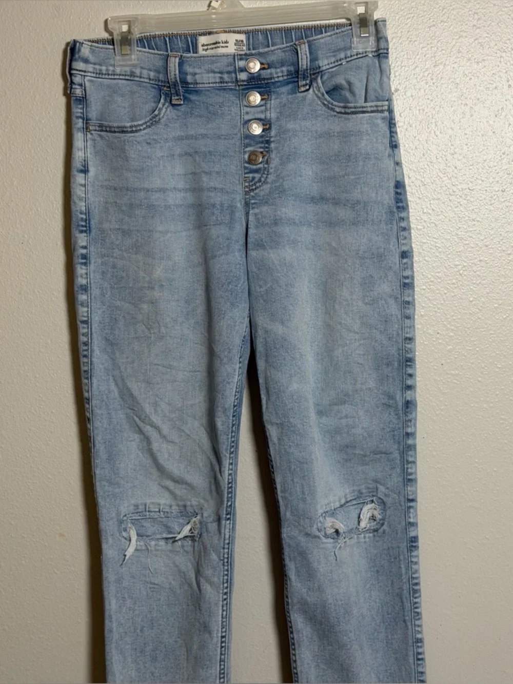Abercrombie Kids Girl‎ Denim High-Rise Mini Mom Distressed Jeans Pull on 15/16